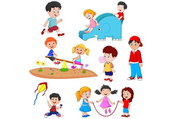 Download Cartoon Kids Playing Clipart Set Graphic - Clipart set Collection