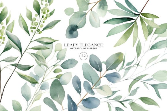 Download Watercolor Eucalyptus Leaf Clipart Set - Clipart set Collection
