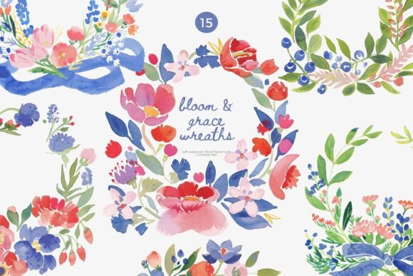 Download Watercolor Floral Wreaths Clipart Set - Clipart set Collection