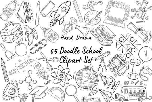 Download 65 Back to School Doodle Clipart Set - Clipart set Collection