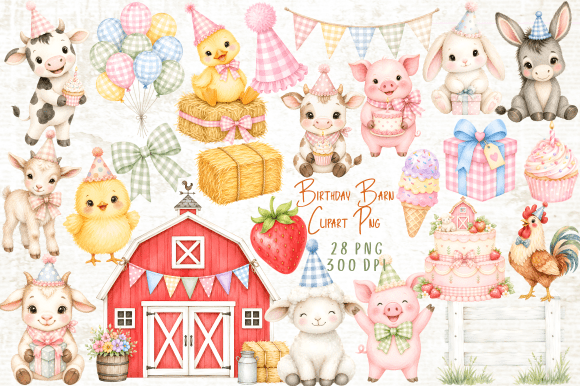 Download Birthday Barn Farm Animals Clipart Set - Clipart set Collection
