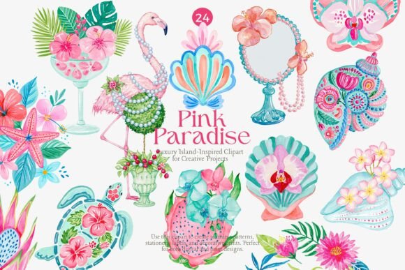 Download Pink Tropical Clipart Set - Clipart set Collection