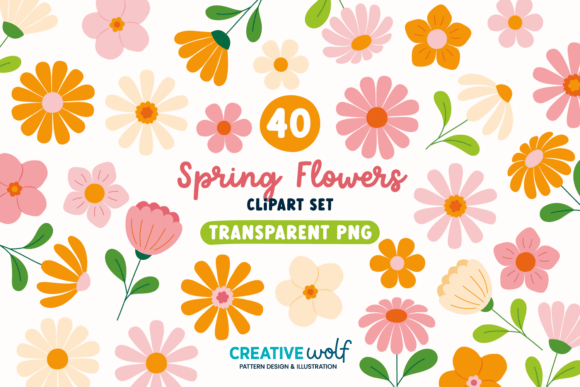 Download Whimsical Spring Flowers Clipart Set - Clipart set Collection