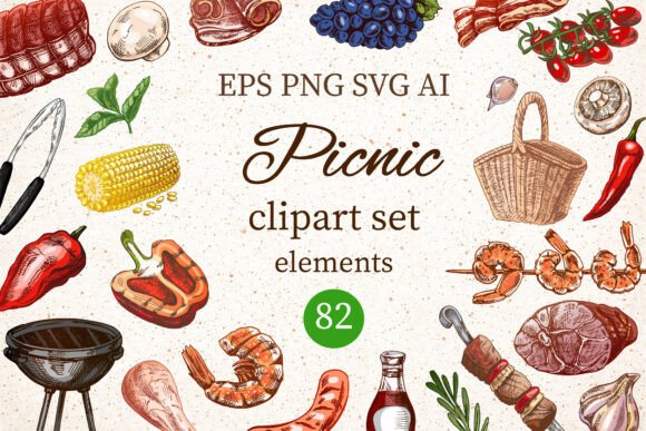Download Vintage Picnic Clipart Set - Clipart set Collection