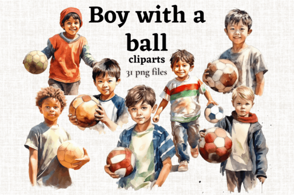 Download Cute Boy with Ball Clipart Set 31 PNGs - Clipart set Collection