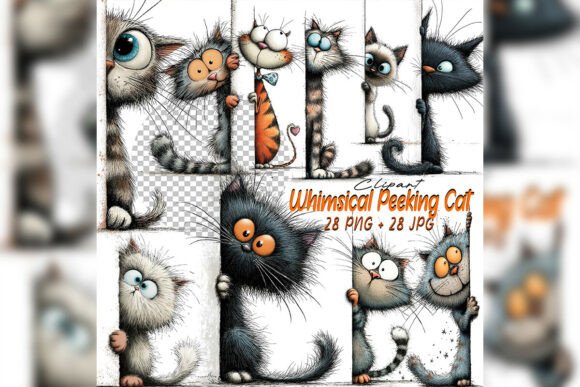 Download Whimsical Quirky Peeking Cat Clipart Set - Clipart set Collection