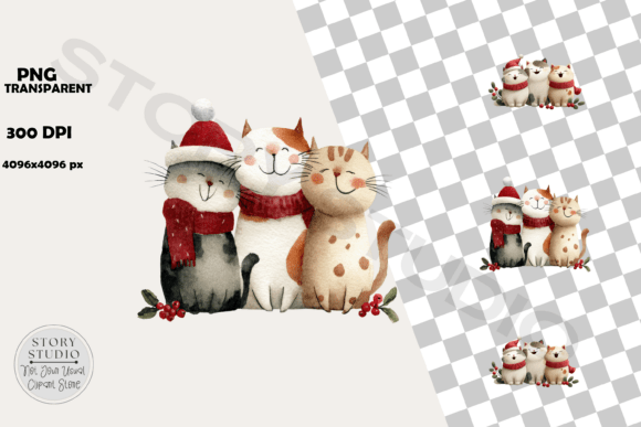 Download Cute Christmas Cats Festive Clipart Set - Clipart set Collection