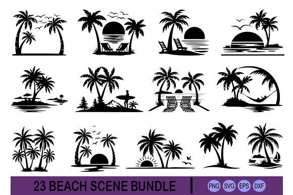 Download Beach Scene SVG Bundle, Palm Tree SVG - Premium Resources