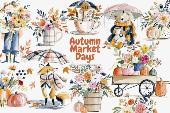 Download Autumn Harvest Watercolor Clipart Set - Clipart set Collection