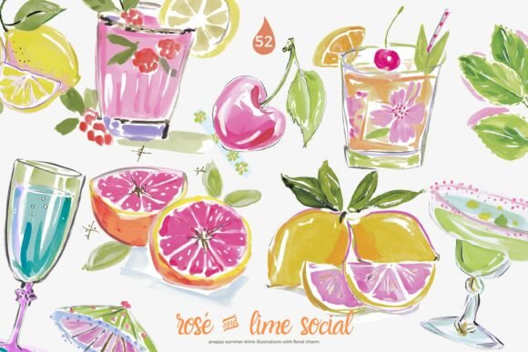 Download Preppy Cocktail Watercolor Clipart Set - Clipart set Collection