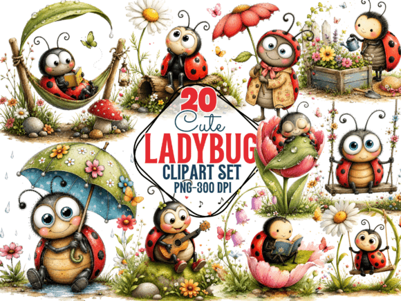 Download Ladybug Clipart Set PNG , Spring Bug - Clipart set Collection