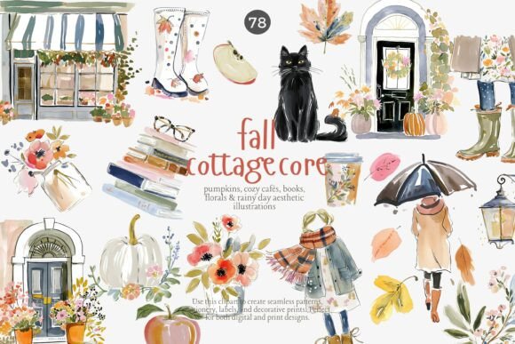 Download Fall Cottagecore Clipart Set - Clipart set Collection