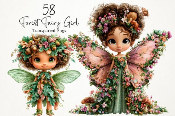 Download Whimsical Forest Fairy Girls Clipart Set - Clipart set Collection