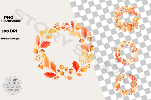 Download Watercolor Autumn Wreath Clipart Set - Clipart set Collection