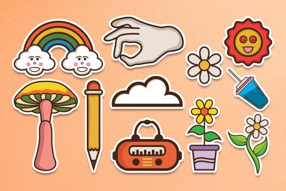 Download 90's Retro Groovy Element Clipart Set - Clipart set Collection